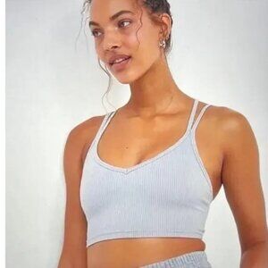 For Love & Lemons women XL eva crisscross crop top sports bra gray athletic gym